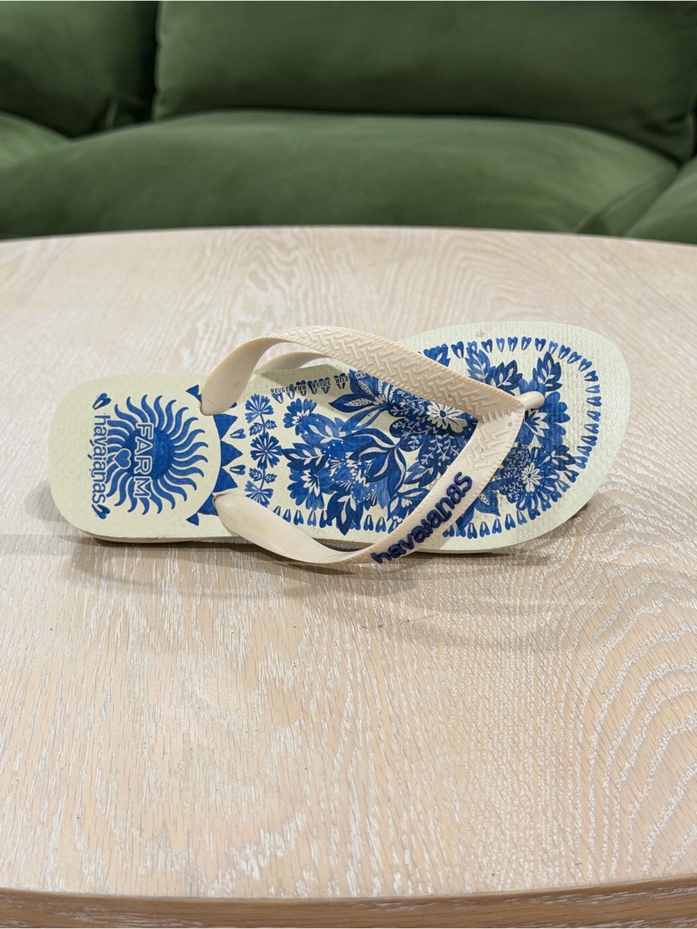 Havaianas Blue Floral Print Flip Flops on Cream
